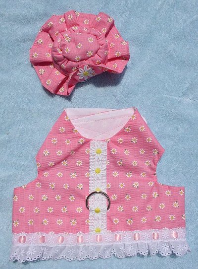 Daisies on pink walking vest with matching hat